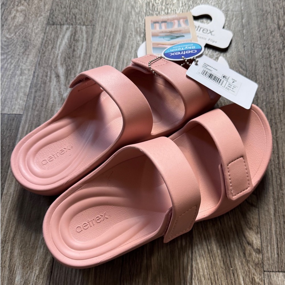 Aetrex Kaia Slide Sandals Women 7 Pink Orthotic Adjustable SkyTech ST9308W07